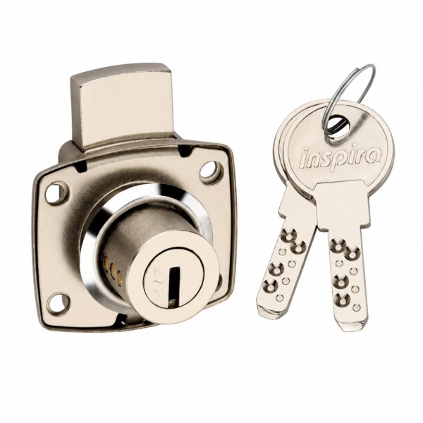 Cabinet Lock with Key, Drawer Lock, Nickel Finish, Iron Metal Construction