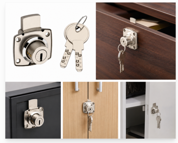 Cabinet Lock with Key, Drawer Lock, Nickel Finish, Iron Metal Construction